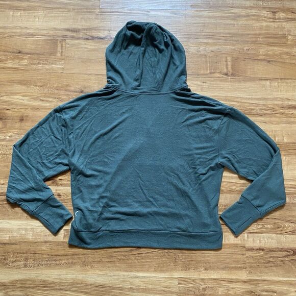 ZYIA Active L Pine Green Slouchy Short Boyfriend Knit Hoodie Lounge Soft Comfy - Picture 5 of 15